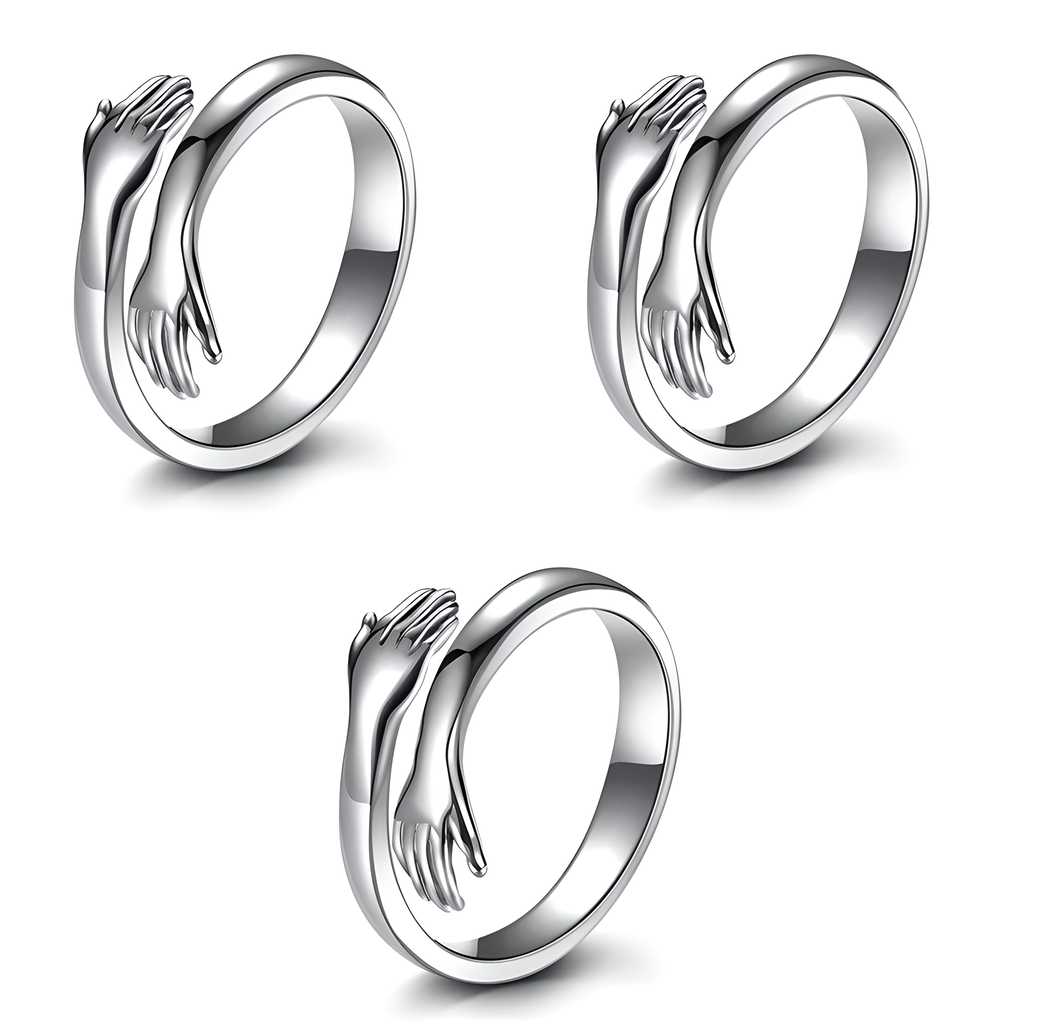 Pack of 3 Silver-Plated  Loved Ones Couples Hug Ring