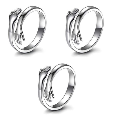 Pack of 3 Silver-Plated  Loved Ones Couples Hug Ring